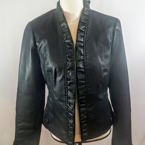 Faux Leather black jacket with ruffles and zippers